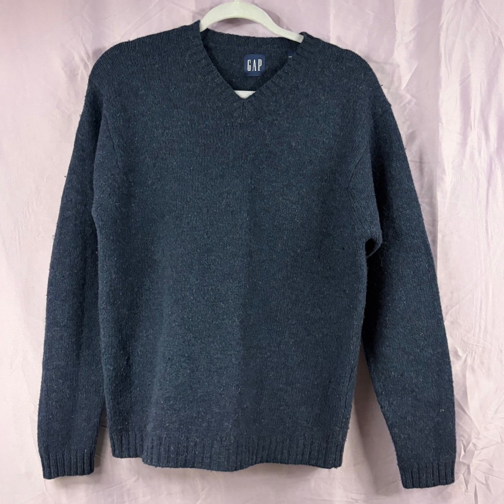 GAP 100% Lambswool V-Neck Sweater Navy Blue Knit Pullover XS